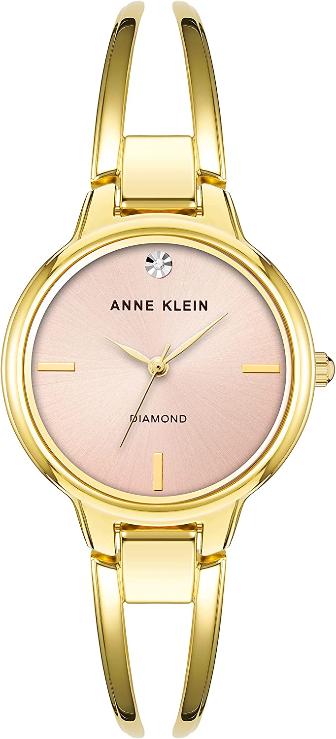 230816063337349_1 Anne Klein Women's Genuine Diamond Dial Open Bangle Watch - Image 1